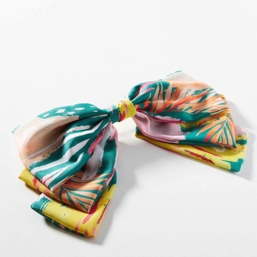 Anthropologie Tropical Print Hair Bow in Teal, Yellow, Pink